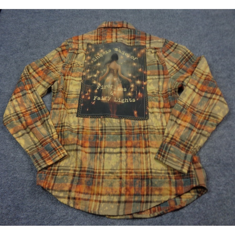 Angry Minnow Shirt Men S Yellow Plaid Camper Bleached Flannel Fireflies Outdoor